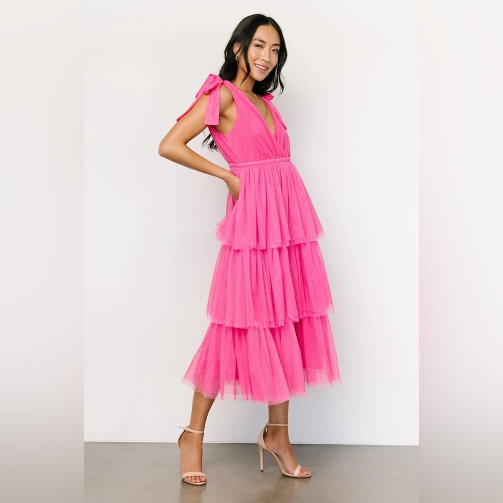 NWT Baltic Born Tessa Tiered Tulle Tank Dress in Hot Pink